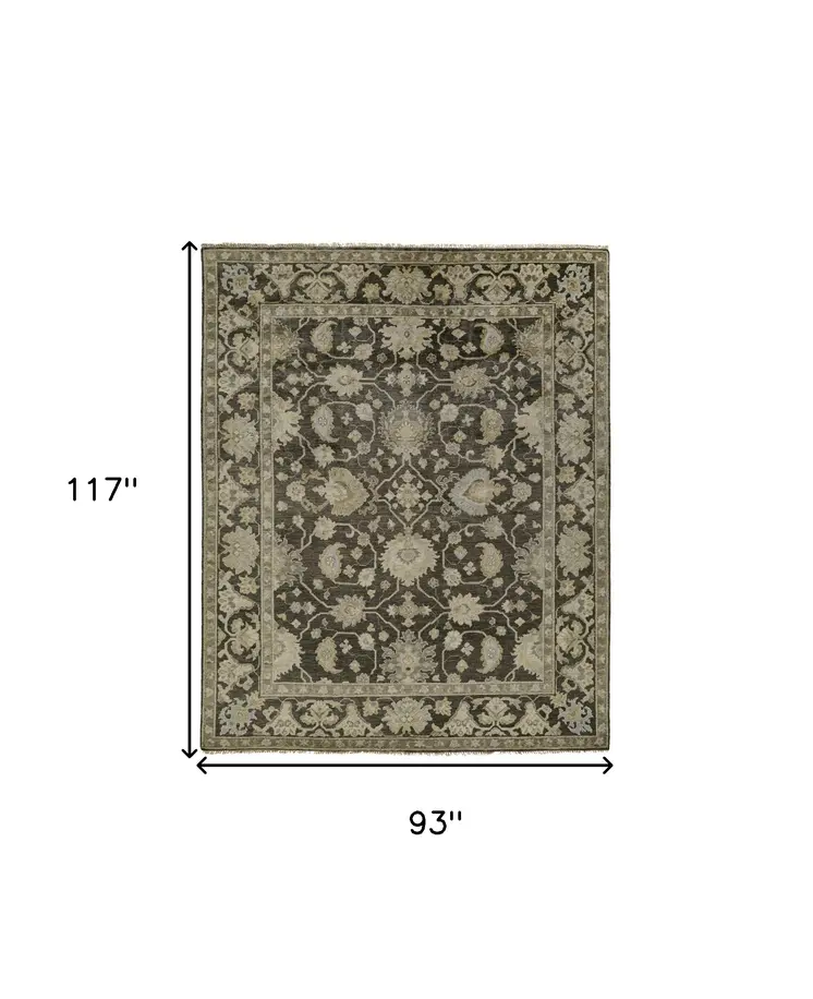 8' X 10' Taupe and Gray Wool Floral Hand Knotted Area Rug