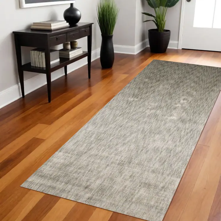 8' Taupe and Gray Chevron Hand Woven Runner Rug