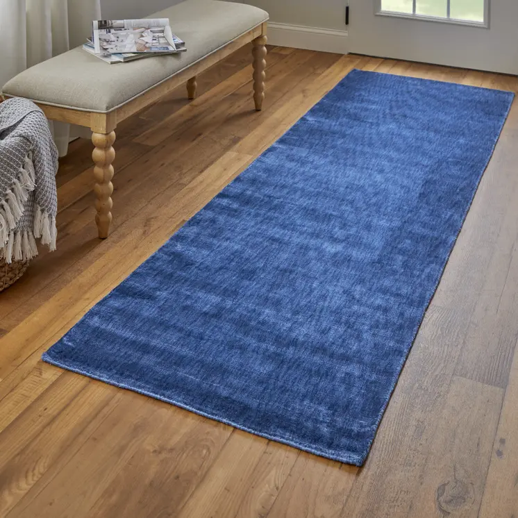 8' Blue Chevron Hand Woven Runner Rug