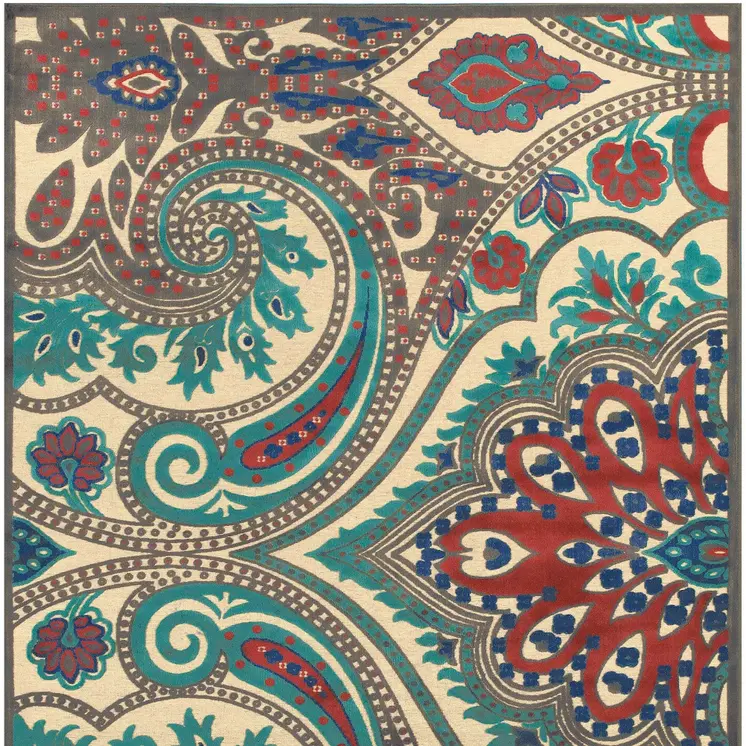 8' X 11' Tan Blue and Taupe Paisley Power Loom Area Rug