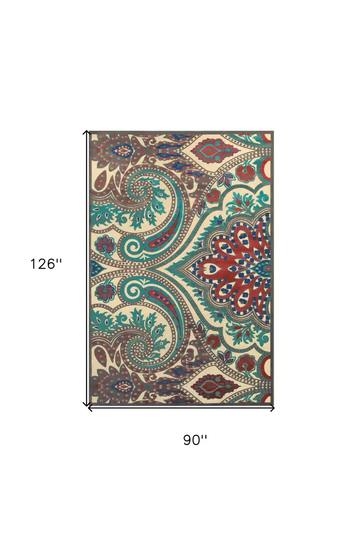 8' X 11' Tan Blue and Taupe Paisley Power Loom Area Rug