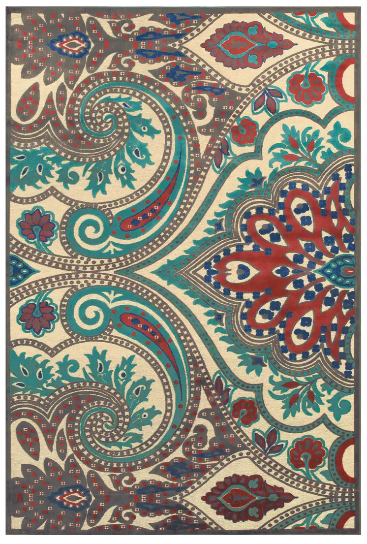 8' X 11' Tan Blue and Taupe Paisley Power Loom Area Rug