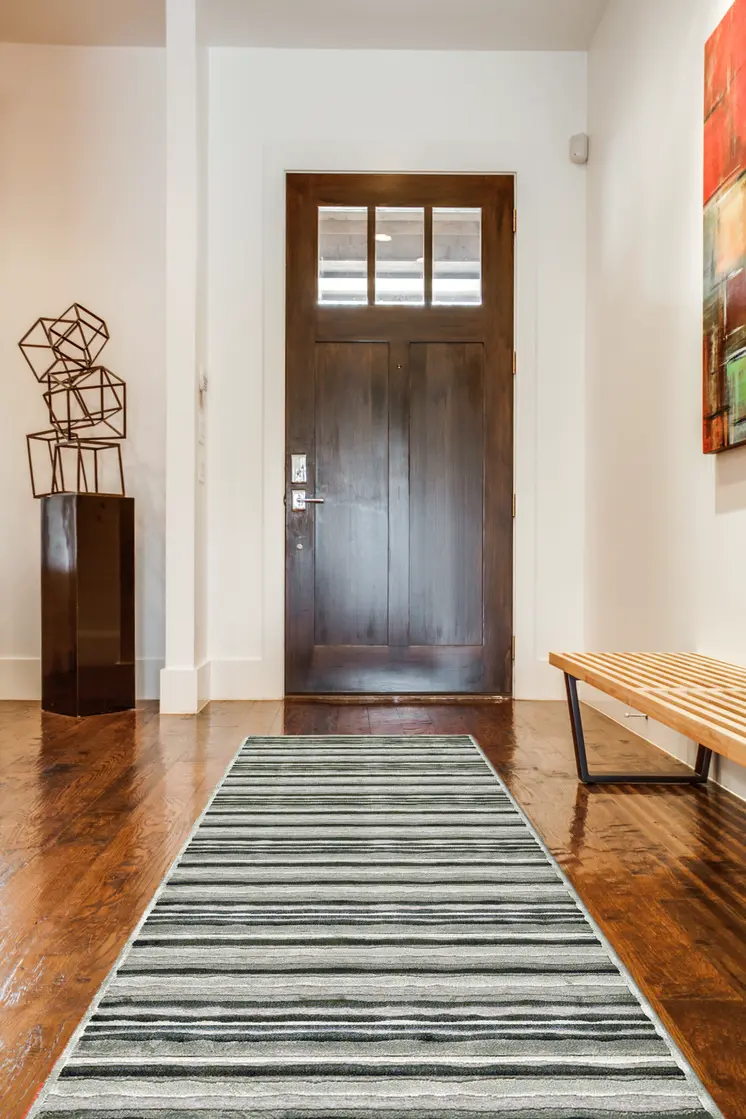 8' Taupe and Gray Striped Power Loom Runner Rug
