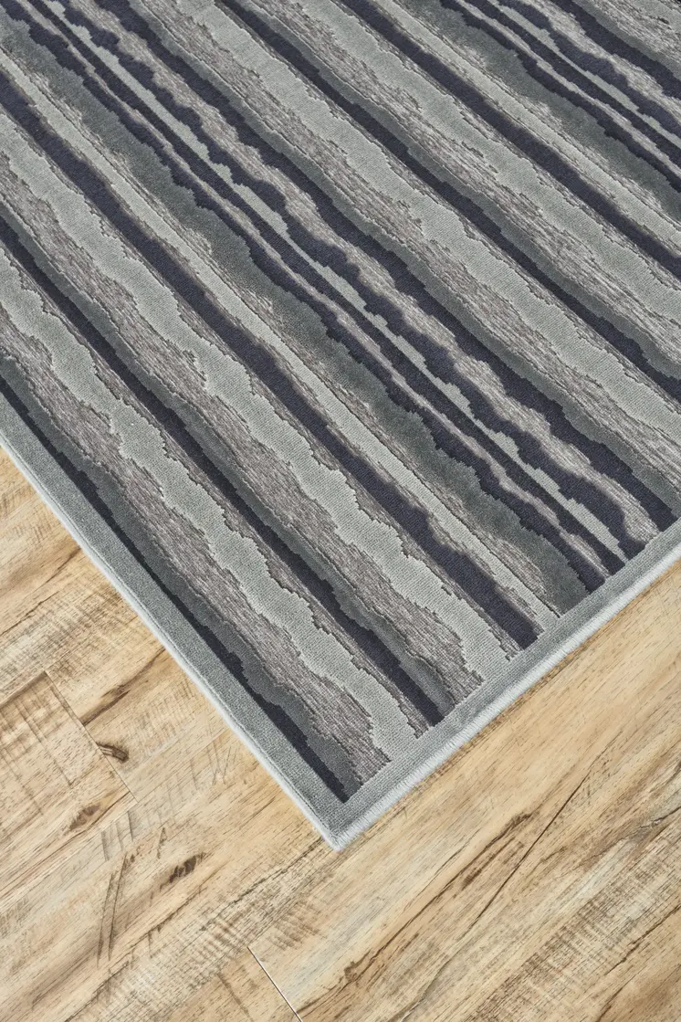 8' Taupe and Gray Striped Power Loom Runner Rug