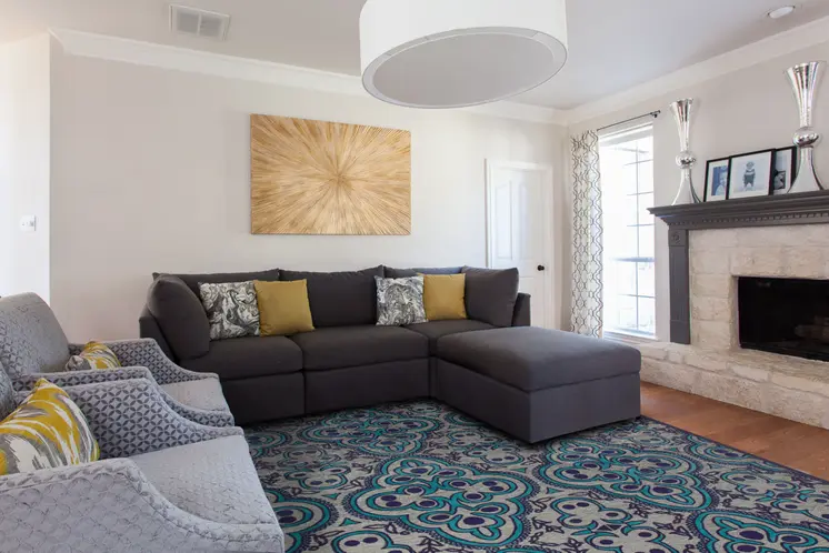 8' X 11' Tan Blue and Taupe Damask Power Loom Area Rug