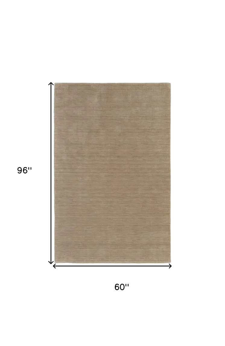 5' X 8' Tan Wool Hand Woven Area Rug