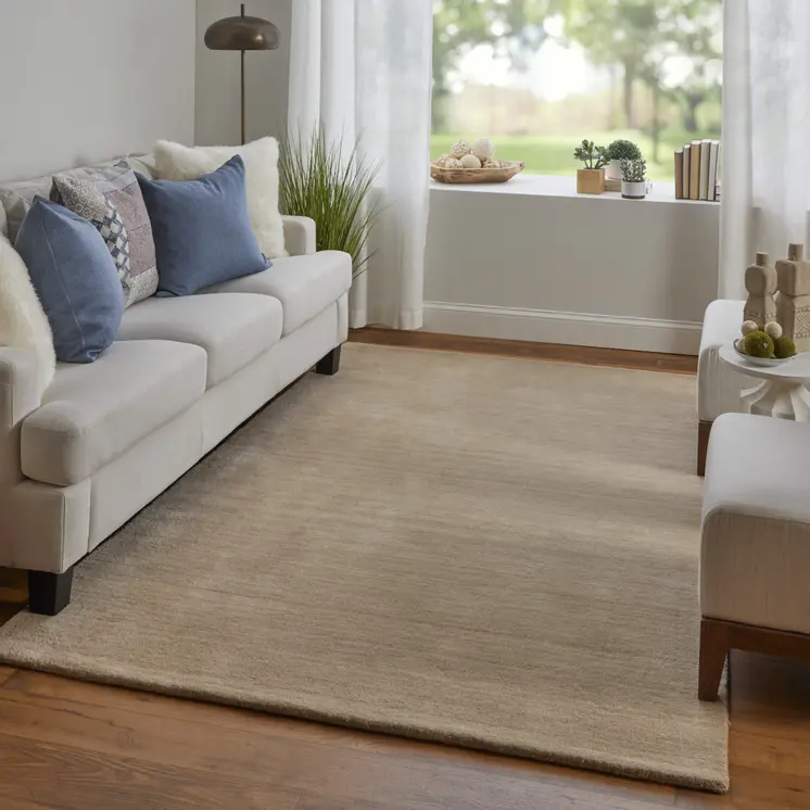 8' X 11' Tan Wool Hand Woven Area Rug