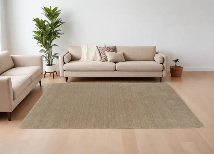 8' X 11' Tan Wool Hand Woven Area Rug