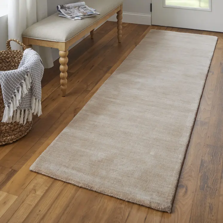 8' Tan Wool Hand Woven Runner Rug
