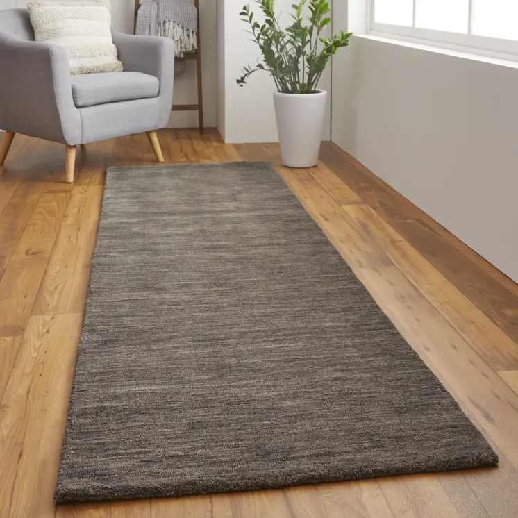 8' Brown Wool Hand Woven Runner Rug