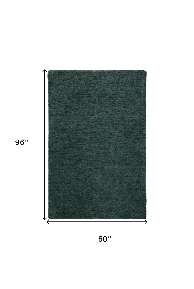 5' X 8' Green Wool Hand Woven Area Rug