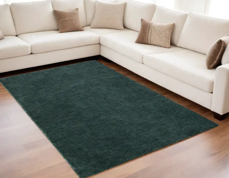 5' X 8' Green Wool Hand Woven Area Rug