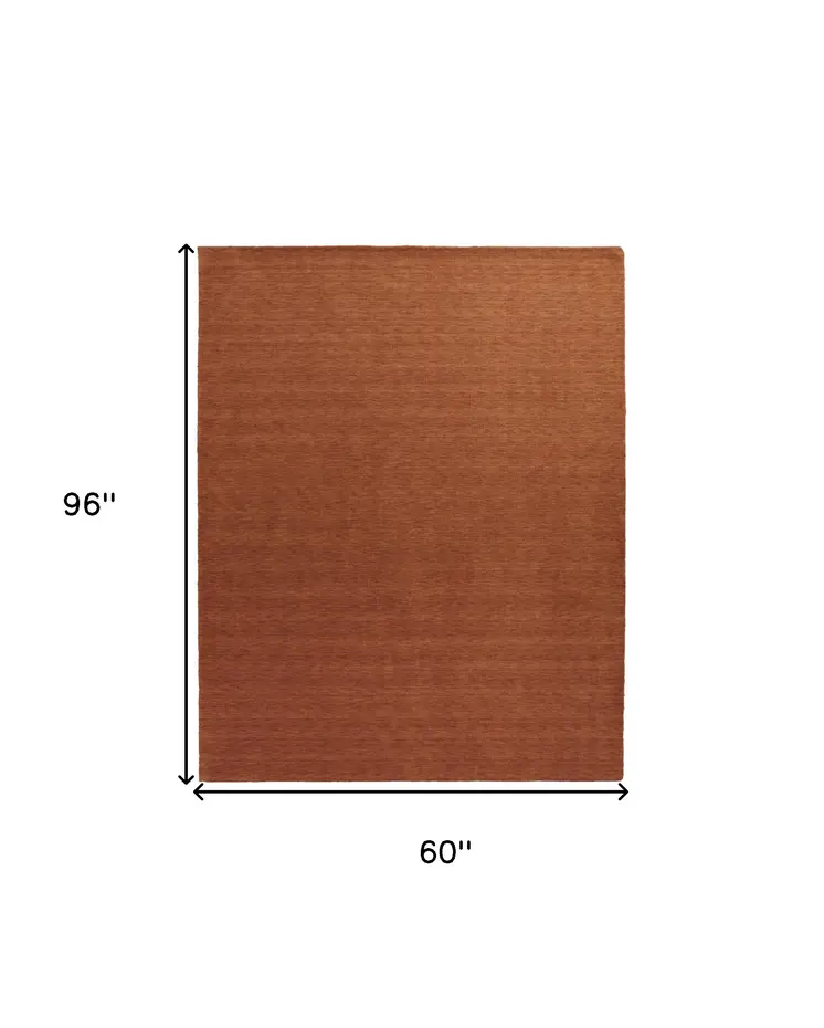 5' X 8' Orange Wool Hand Woven Area Rug