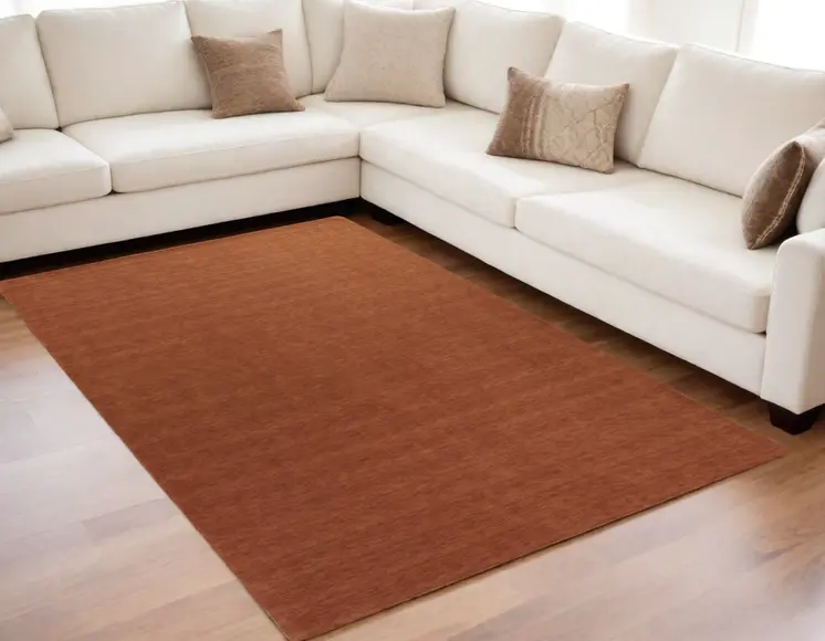 5' X 8' Orange Wool Hand Woven Area Rug