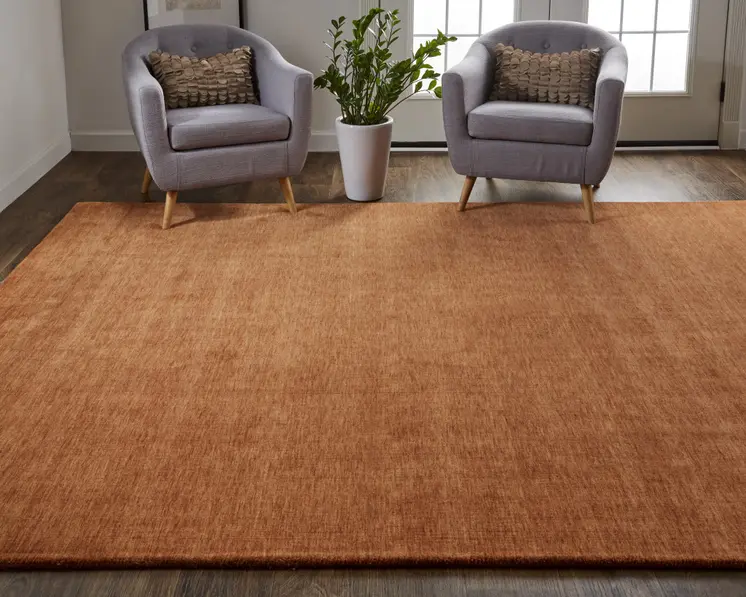 9' X 13' Orange Wool Hand Woven Area Rug