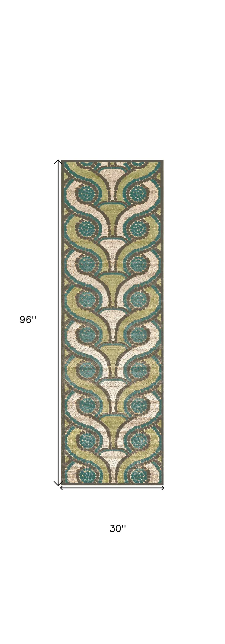 8' Tan Blue and Green Geometric Power Loom Runner Rug