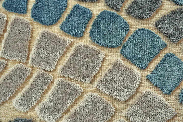 8' Tan Blue and Green Geometric Power Loom Runner Rug