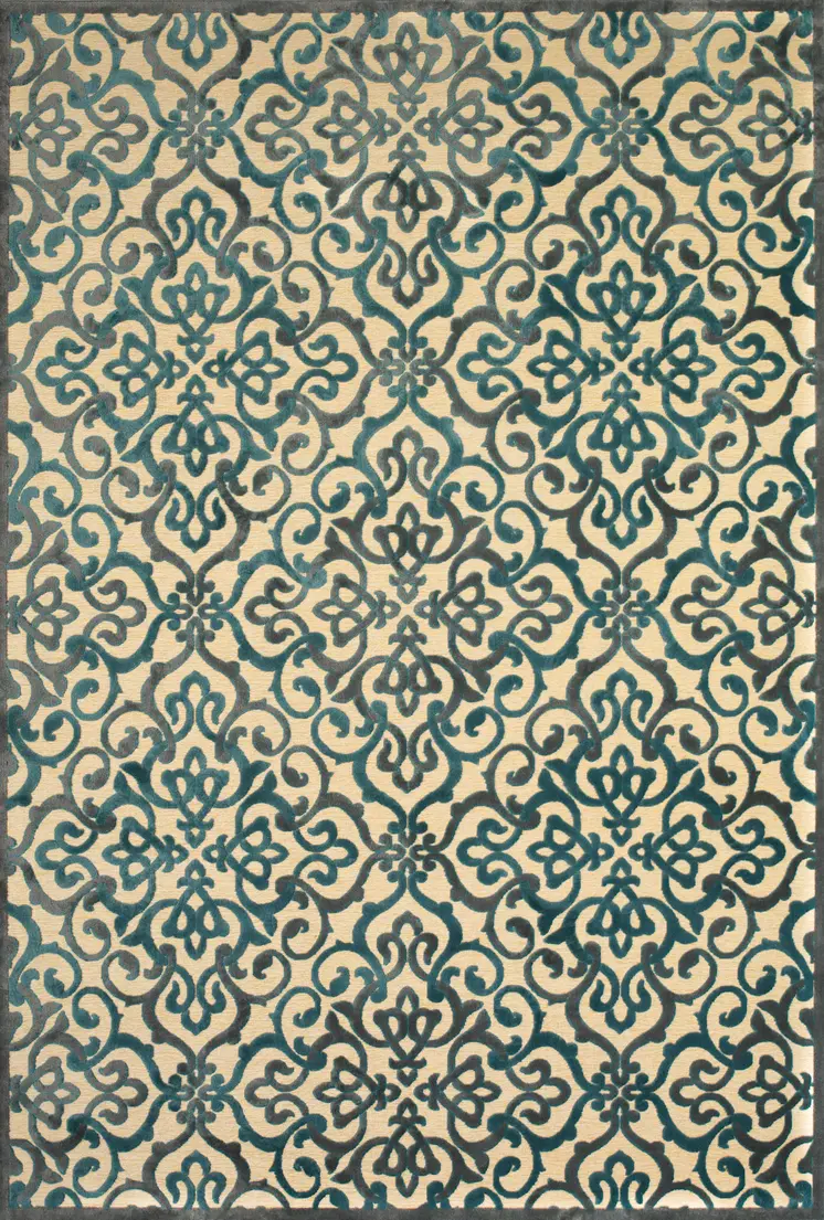 8' X 11' Tan Blue and Taupe Floral Power Loom Area Rug