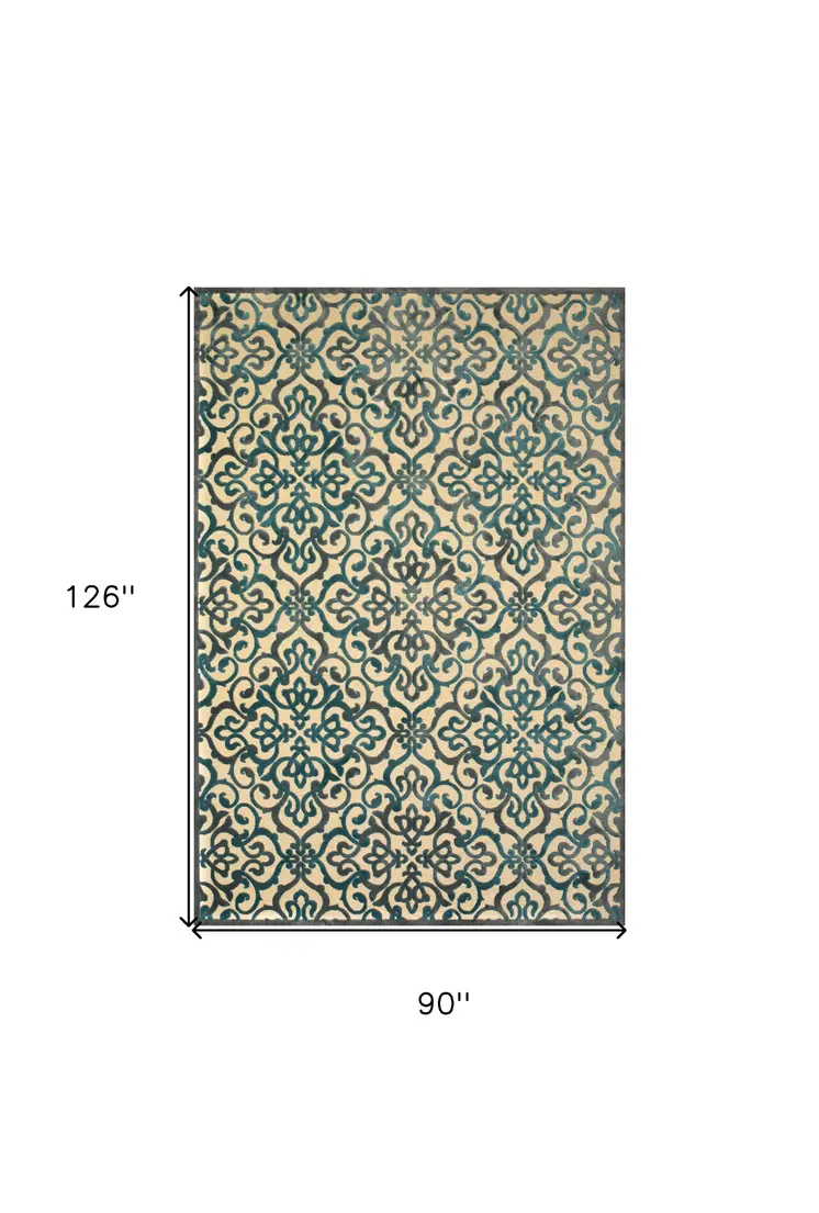 8' X 11' Tan Blue and Taupe Floral Power Loom Area Rug