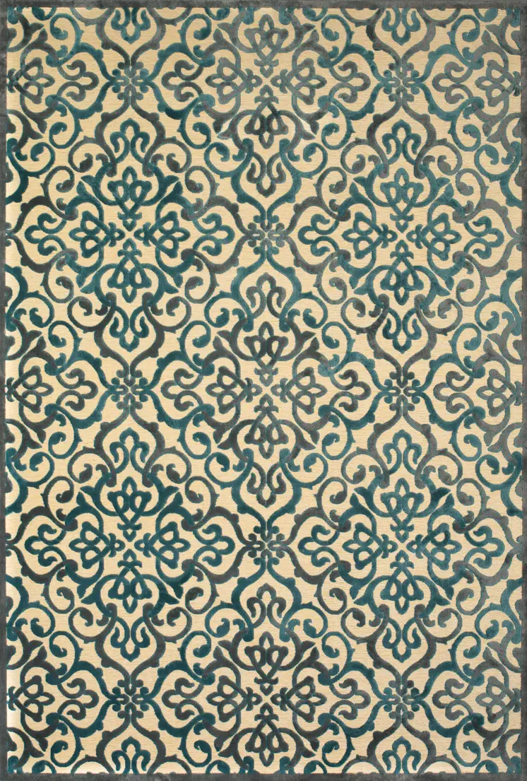 8' X 11' Tan Blue and Taupe Floral Power Loom Area Rug