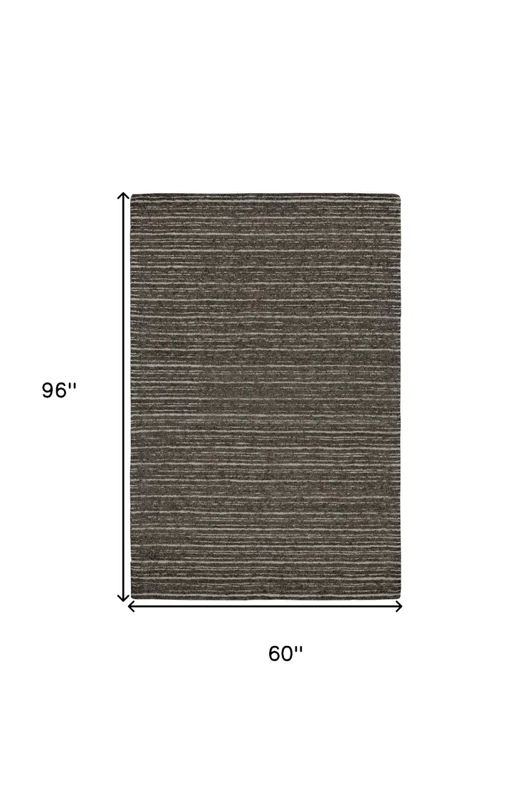 5' X 8' Brown and Ivory Wool Striped Hand Tufted Area Rug