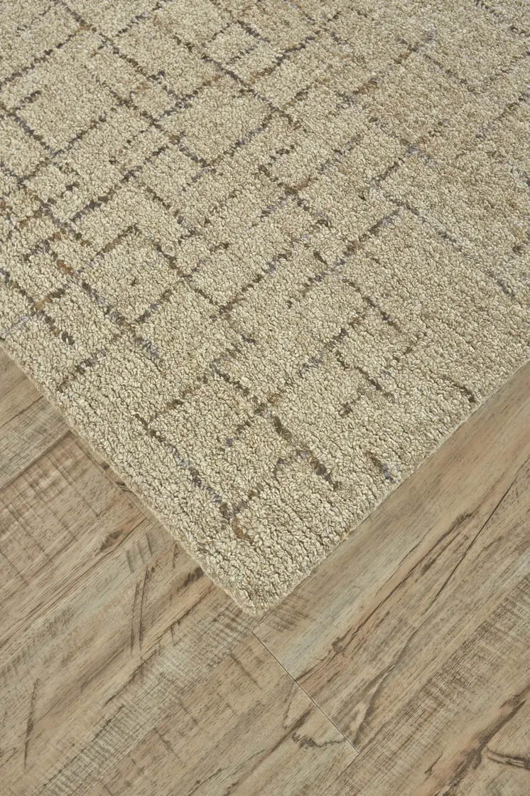 5' X 8' Tan and Gray Wool Geometric Hand Tufted Area Rug