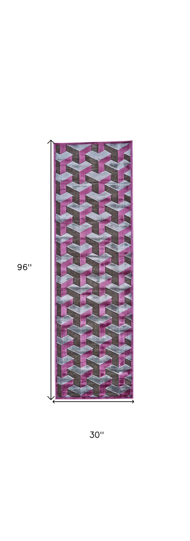 8' Purple Brown and Gray Geometric Power Loom Runner Rug