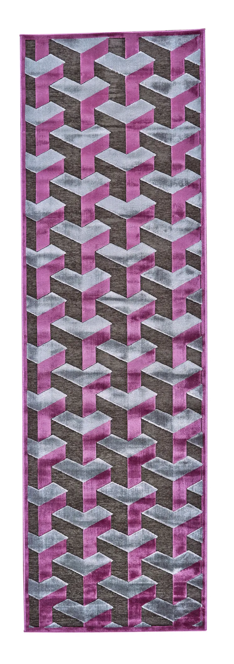 8' Purple Brown and Gray Geometric Power Loom Runner Rug