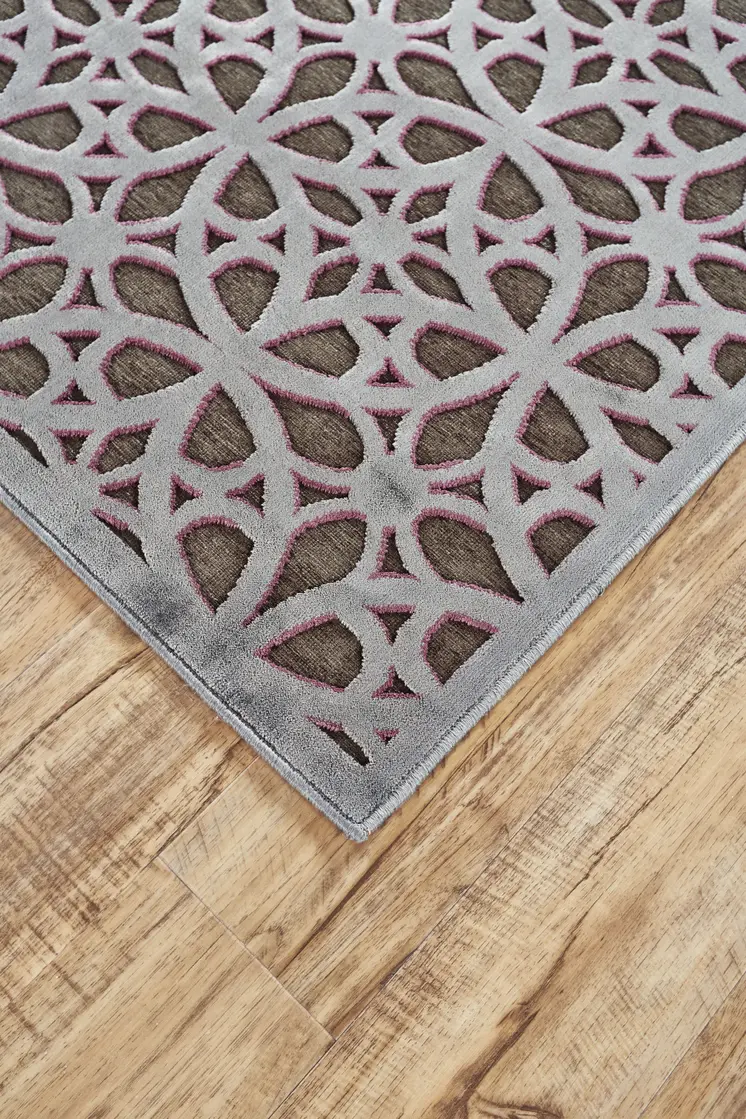10' X 13' Purple Brown and Gray Geometric Power Loom Area Rug