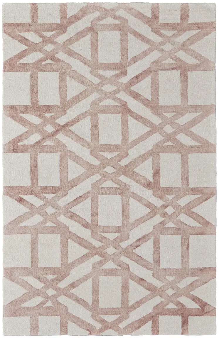 5' X 8' Ivory Pink and Tan Wool Geometric Hand Tufted Area Rug