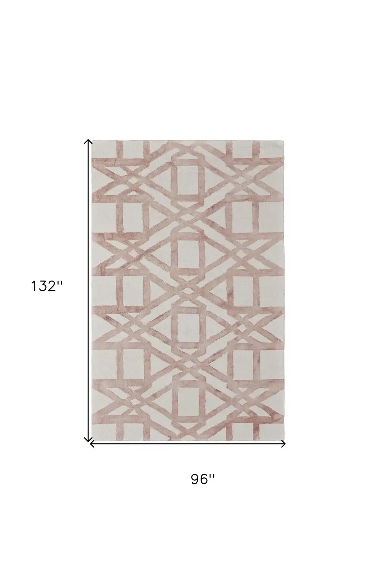 8' X 11' Ivory Pink and Tan Wool Geometric Hand Tufted Area Rug