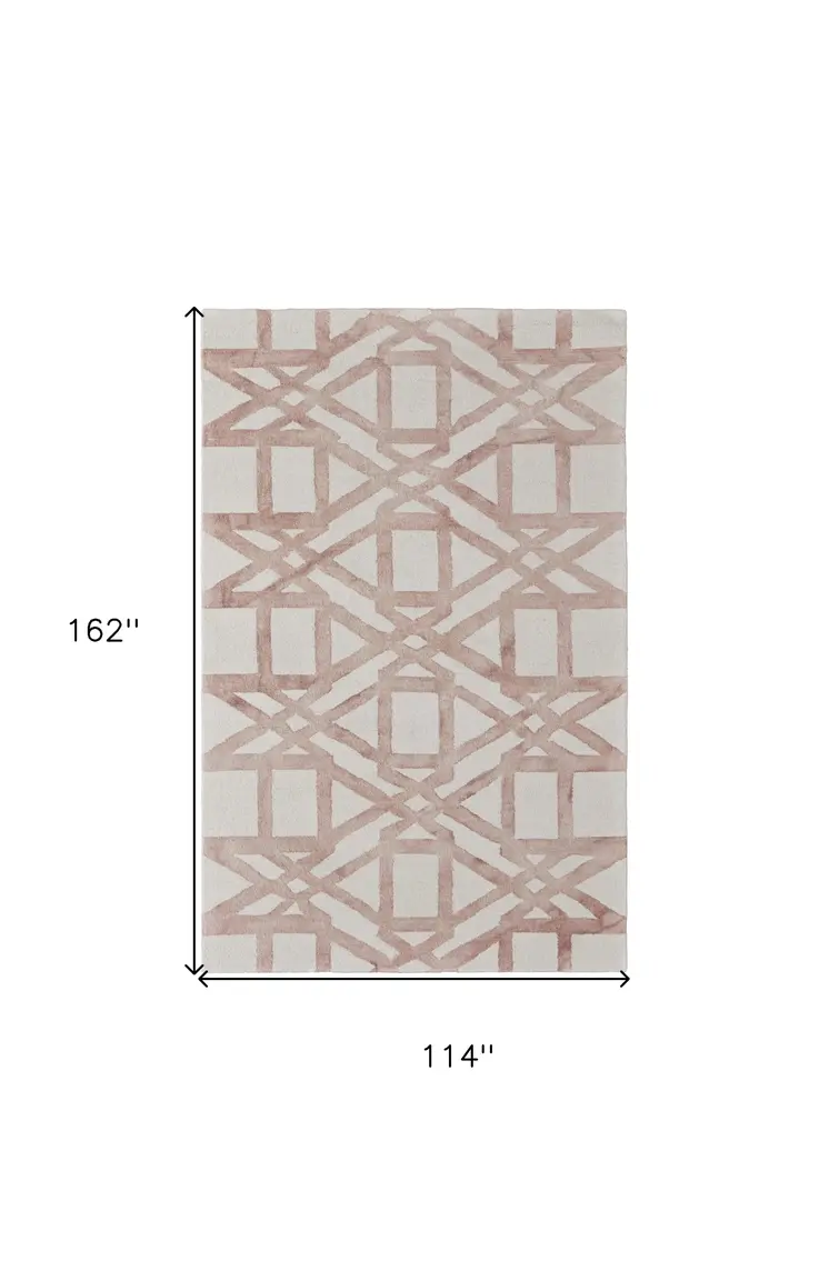 9' X 13' Ivory Pink and Tan Wool Geometric Hand Tufted Area Rug