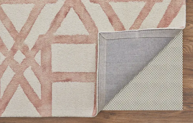 2' X 3' Ivory Pink and Tan Wool Geometric Hand Tufted Area Rug