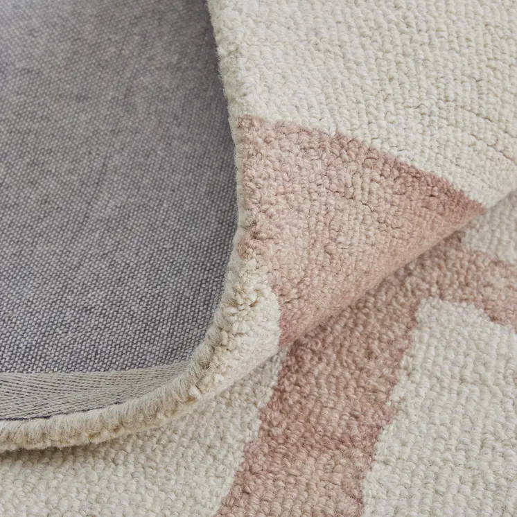 2' X 3' Ivory Pink and Tan Wool Geometric Hand Tufted Area Rug