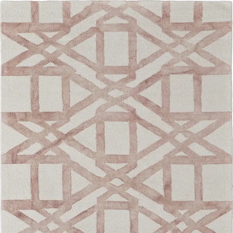 2' X 3' Ivory Pink and Tan Wool Geometric Hand Tufted Area Rug