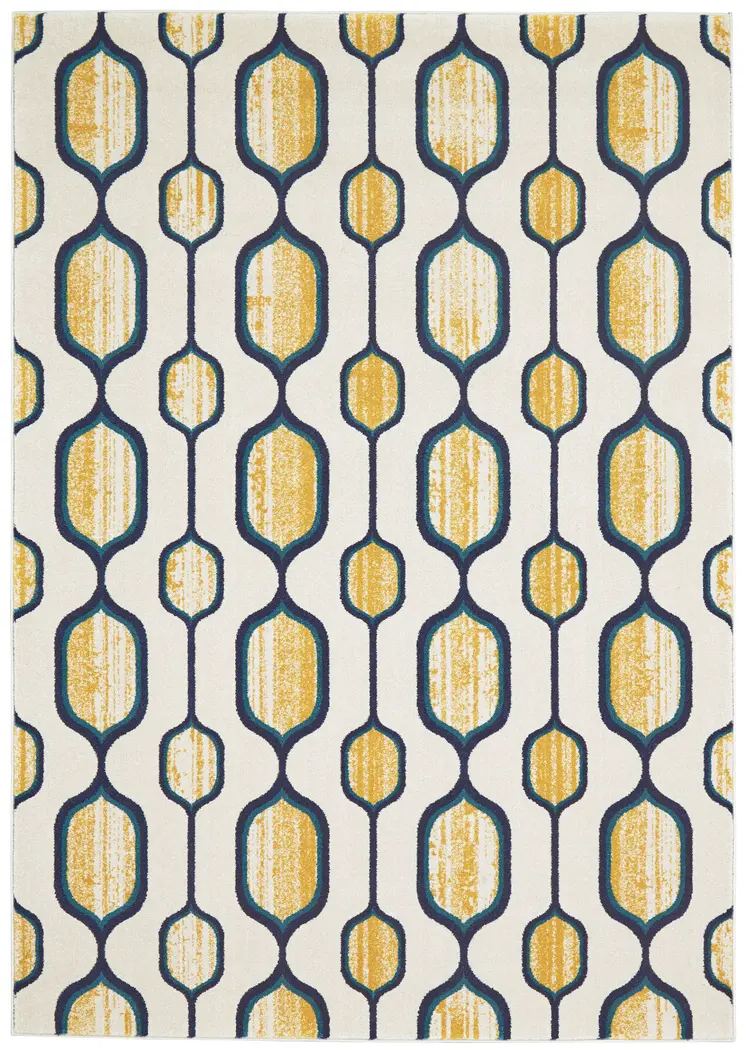 10' X 13' Ivory Blue and Yellow Geometric Power Loom Area Rug