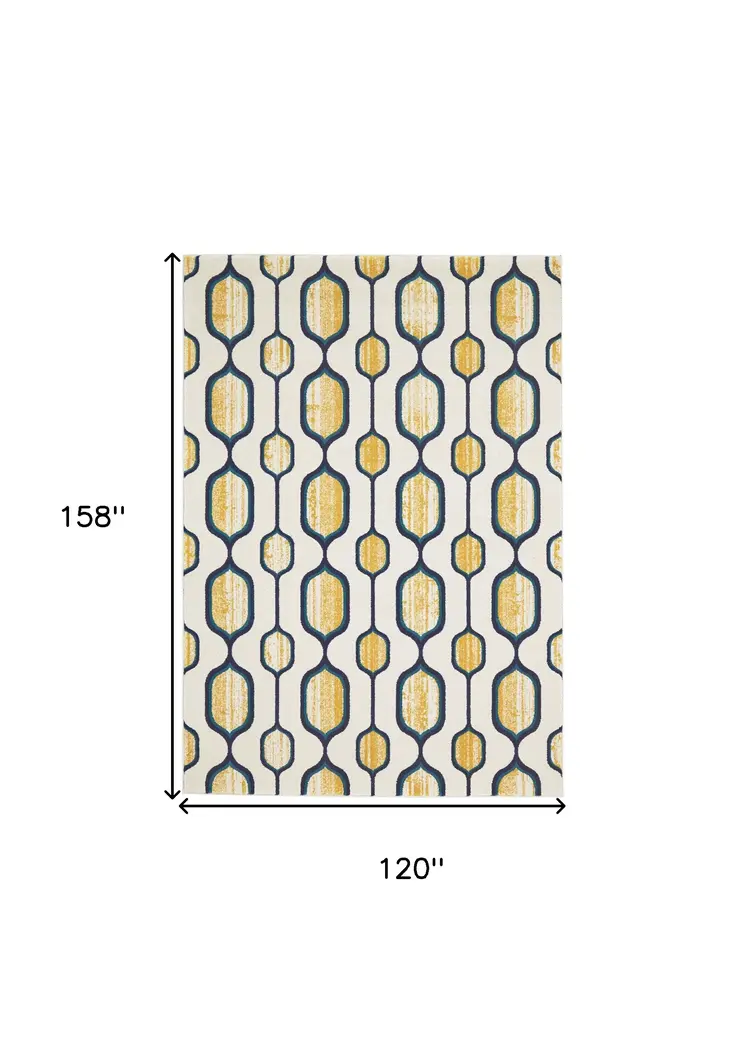 10' X 13' Ivory Blue and Yellow Geometric Power Loom Area Rug
