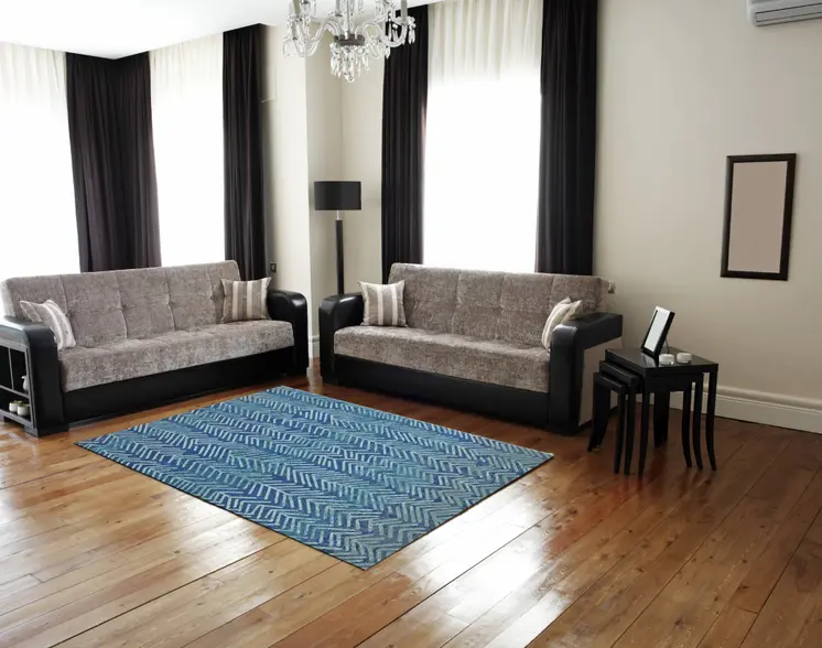 8' X 11' Blue Geometric Power Loom Area Rug