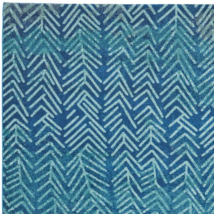 8' X 11' Blue Geometric Power Loom Area Rug