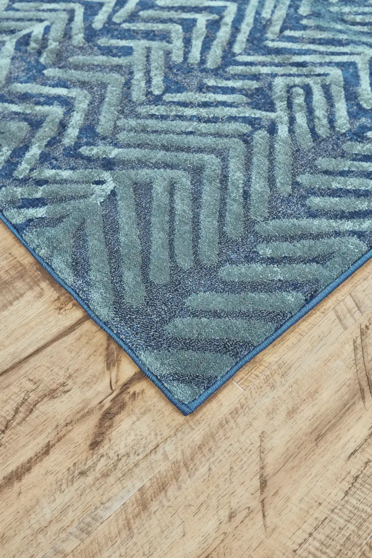 8' X 11' Blue Geometric Power Loom Area Rug