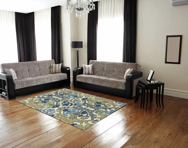 7' X 10' Green Gray and Tan Floral Power Loom Area Rug