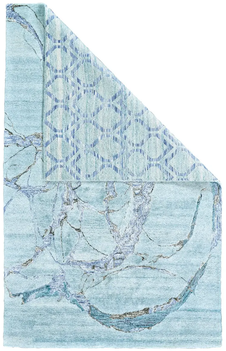 5' X 8' Blue and Ivory Abstract Hand Tufted Area Rug