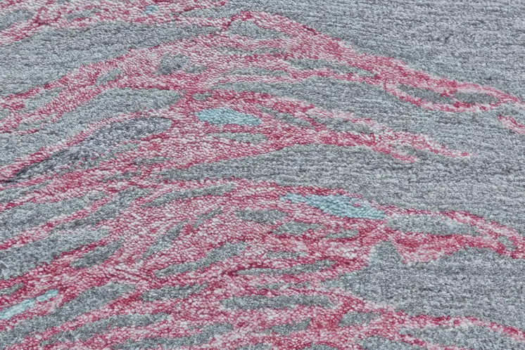 5' X 8' Red and Gray Abstract Hand Tufted Area Rug