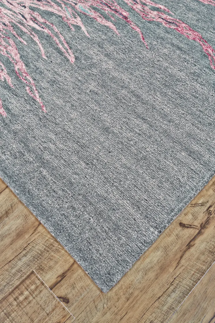 5' X 8' Red and Gray Abstract Hand Tufted Area Rug