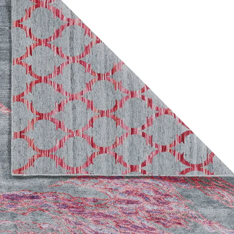 7' X 9' Red and Gray Abstract Hand Tufted Area Rug