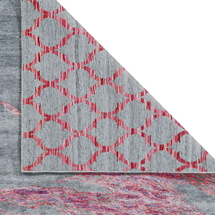 8' X 11' Red and Gray Abstract Hand Tufted Area Rug