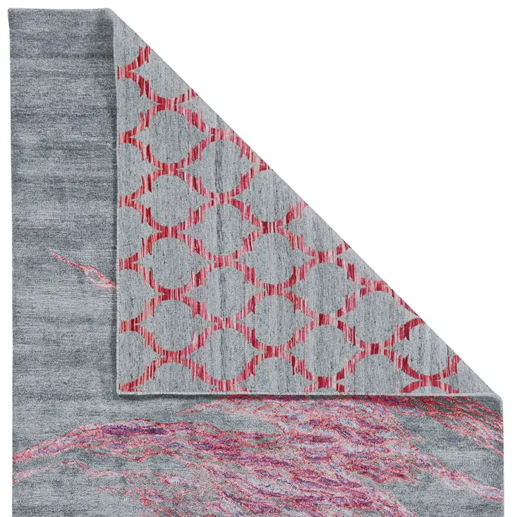 8' X 11' Red and Gray Abstract Hand Tufted Area Rug