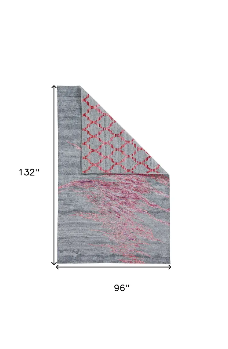 8' X 11' Red and Gray Abstract Hand Tufted Area Rug