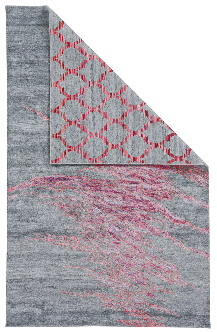 8' X 11' Red and Gray Abstract Hand Tufted Area Rug