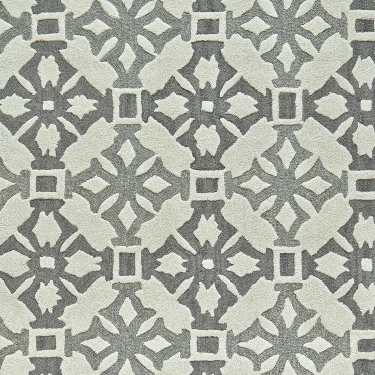 5' X 8' Gray and Ivory Wool Geometric Hand Tufted Area Rug